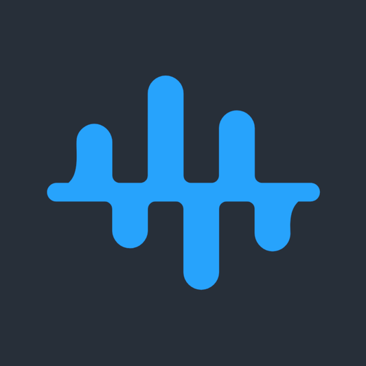 Blue sound wave graphic on a dark background.